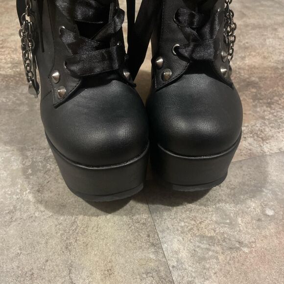 demonia goth punk women’s 5" wedge platform black ankle boots size 6 - Picture 4 of 6
